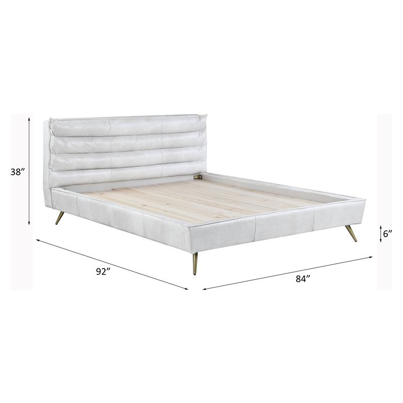 ACME Doris Top Grain Leather Upholstered Queen Bed in Vintage White