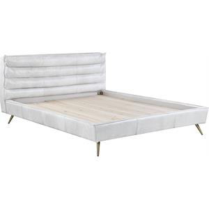 ACME Doris Top Grain Leather Upholstered Queen Bed in Vintage White