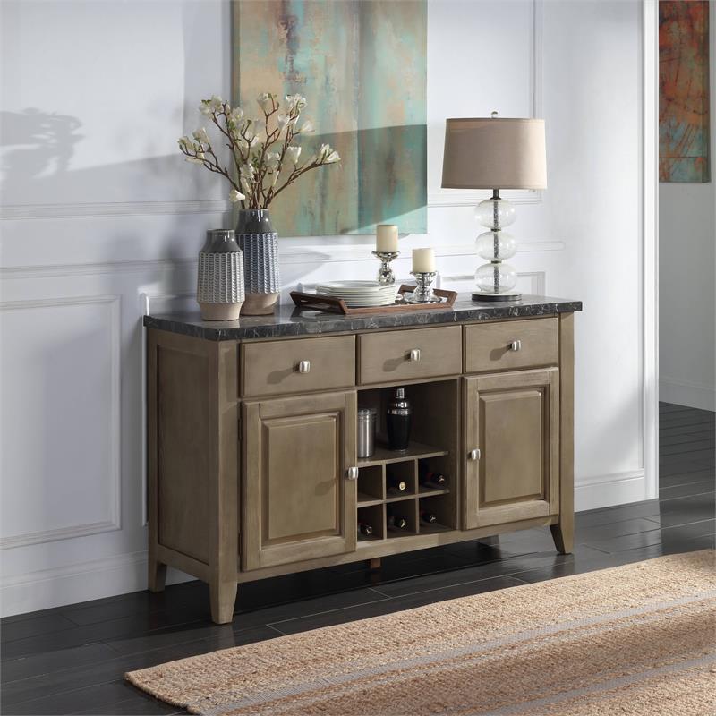 ACME Charnell Wooden 3-Drawer Server with Marble Top in Black and Oak