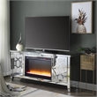 ACME Noralie TV Stand with Fireplace in Mirrored & Faux Diamonds