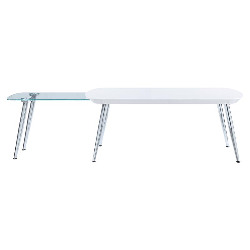 acme patina wood coffee table with pull-out top in white and chrome