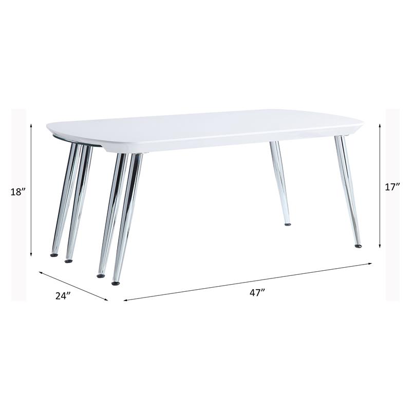 acme patina wood coffee table with pull-out top in white and chrome