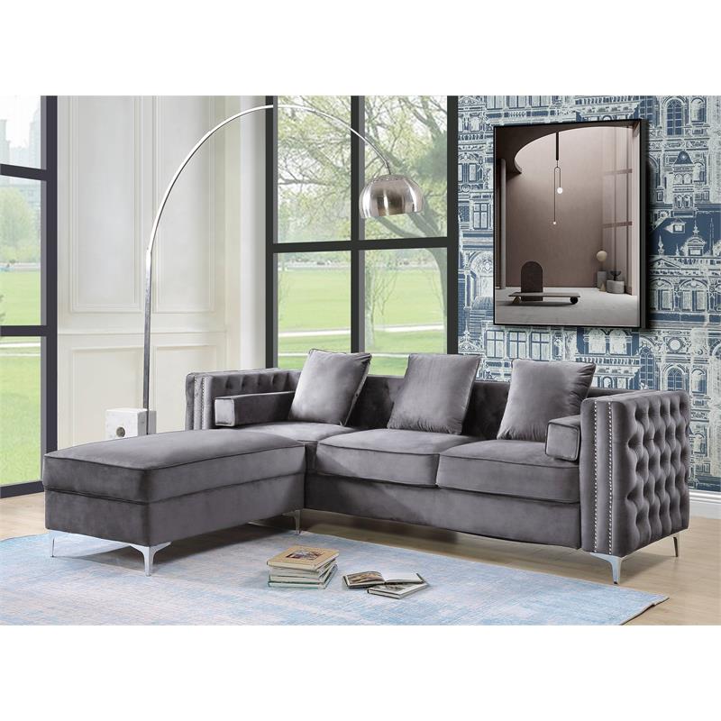 ACME Bovasis Velvet Upholstered Rectangular Ottoman with Metal Legs in Gray