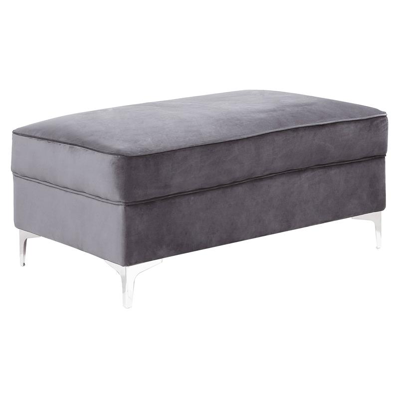 ACME Bovasis Velvet Upholstered Rectangular Ottoman with Metal Legs in Gray