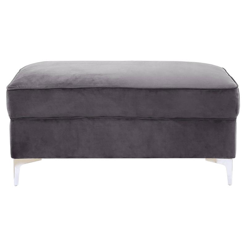 ACME Bovasis Velvet Upholstered Rectangular Ottoman with Metal Legs in Gray