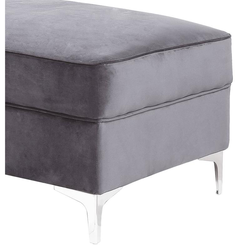 ACME Bovasis Velvet Upholstered Rectangular Ottoman with Metal Legs in Gray