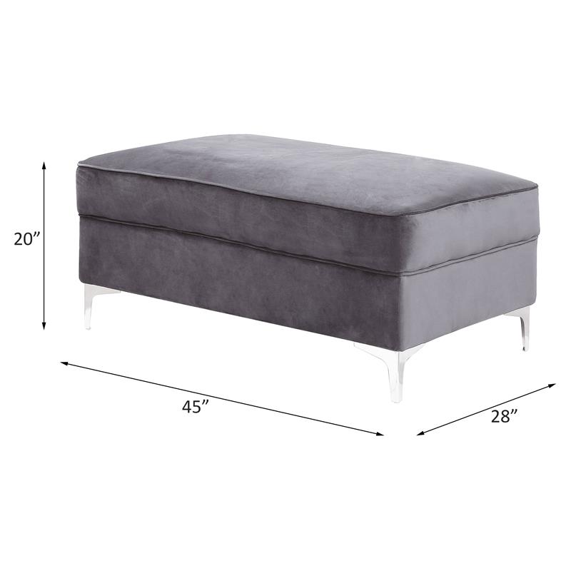 ACME Bovasis Velvet Upholstered Rectangular Ottoman with Metal Legs in Gray
