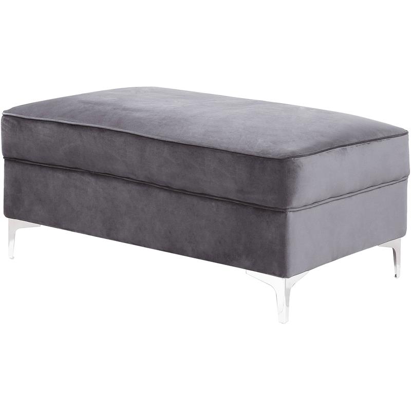 ACME Bovasis Velvet Upholstered Rectangular Ottoman with Metal Legs in Gray