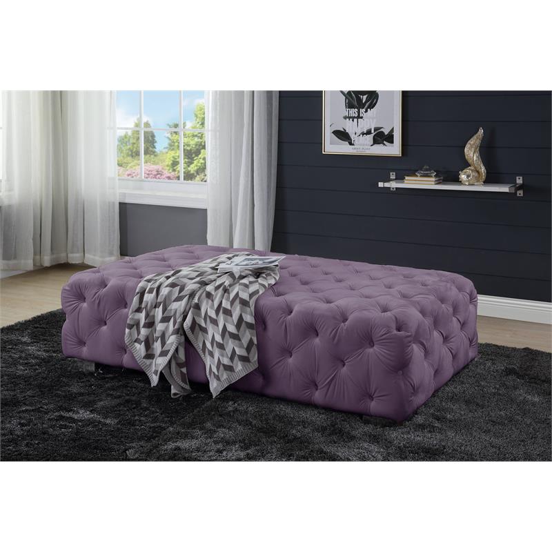 ACME Qokmis Button Tufted Velvet Upholstered Rectangular Ottoman in Purple