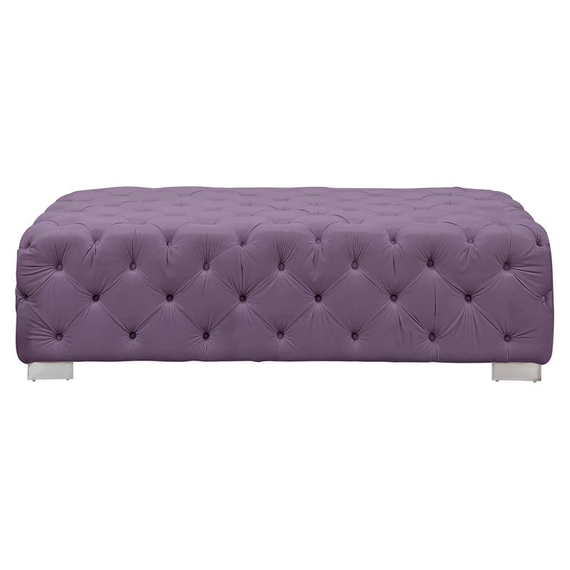 ACME Qokmis Button Tufted Velvet Upholstered Rectangular Ottoman in Purple