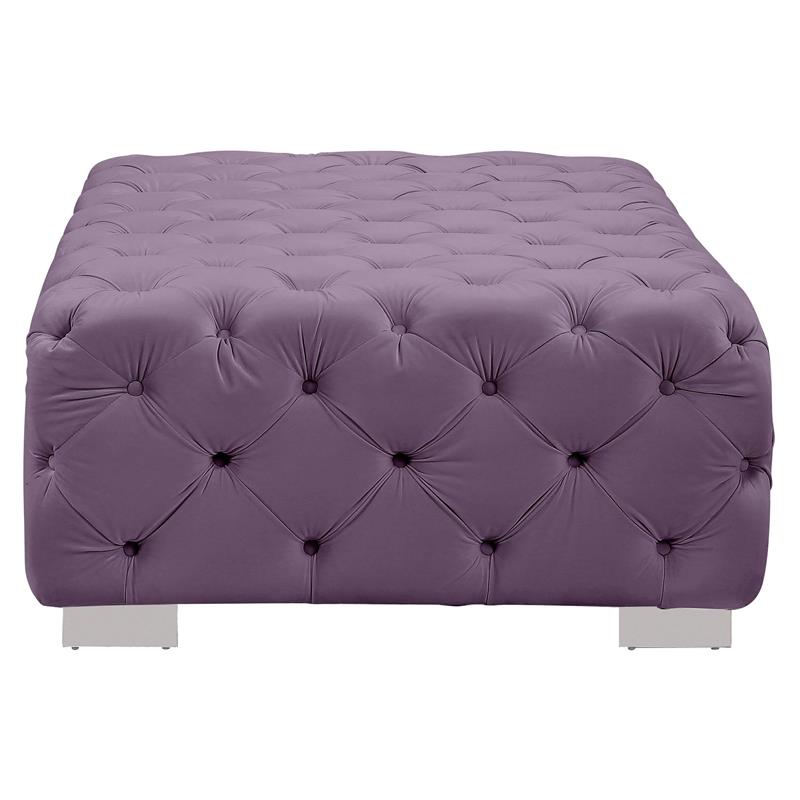 ACME Qokmis Button Tufted Velvet Upholstered Rectangular Ottoman in Purple
