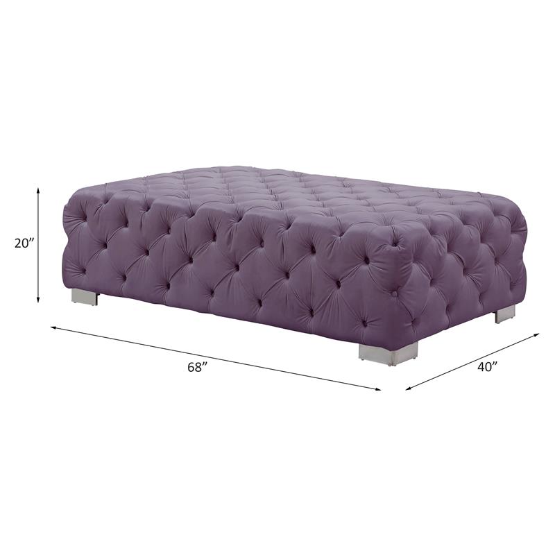ACME Qokmis Button Tufted Velvet Upholstered Rectangular Ottoman in Purple