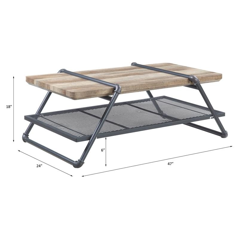 ACME Brantley Wooden Top Coffee Table with Metal Frame in Oak and Sandy Gray