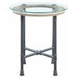 ACME Brantley Pipe Style Round Glass Top End Table in Clear and Sandy Gray