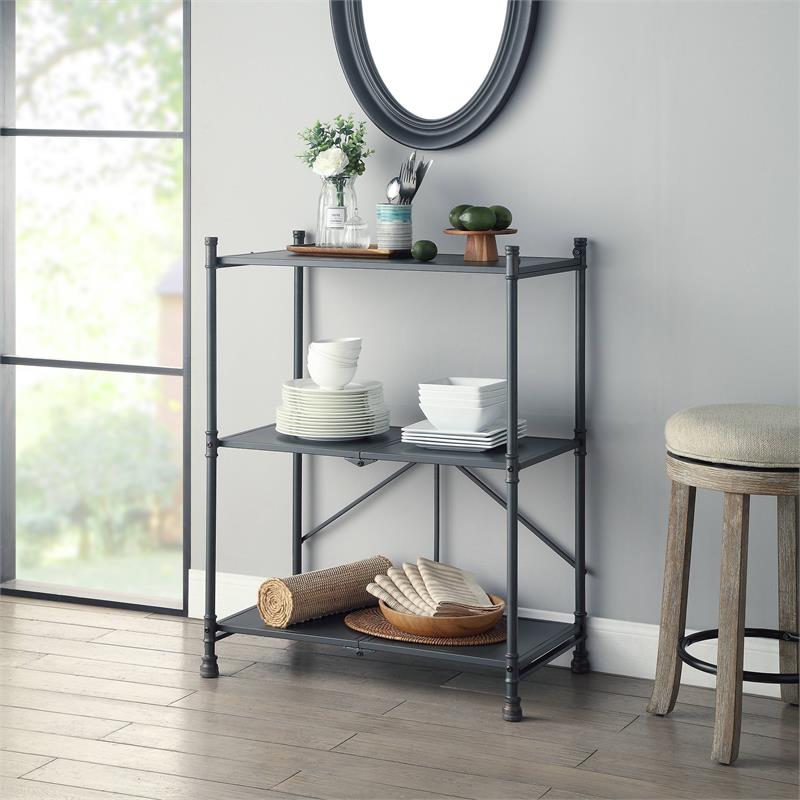 ACME Cordelia 3 Tier Shelves Metal Console Table in Sandy Black and Dark Bronze