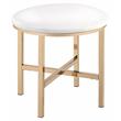 ACME Midriaks Metal Round Mirror and Faux Leather Stool in White and Gold