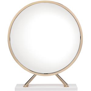 ACME Midriaks Metal Round Mirror and Faux Leather Stool in White and Gold