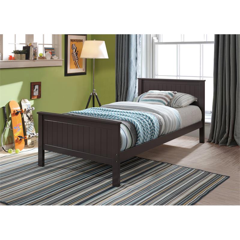 ACME Bungalow Wooden Twin Panel Bed with Slad System in Chocolate
