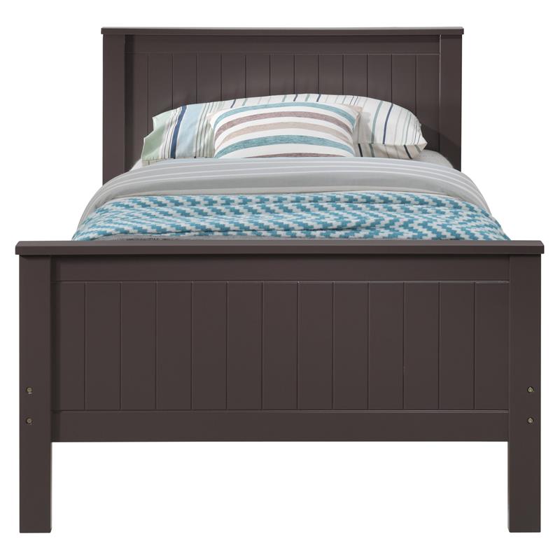 ACME Bungalow Wooden Twin Panel Bed with Slad System in Chocolate