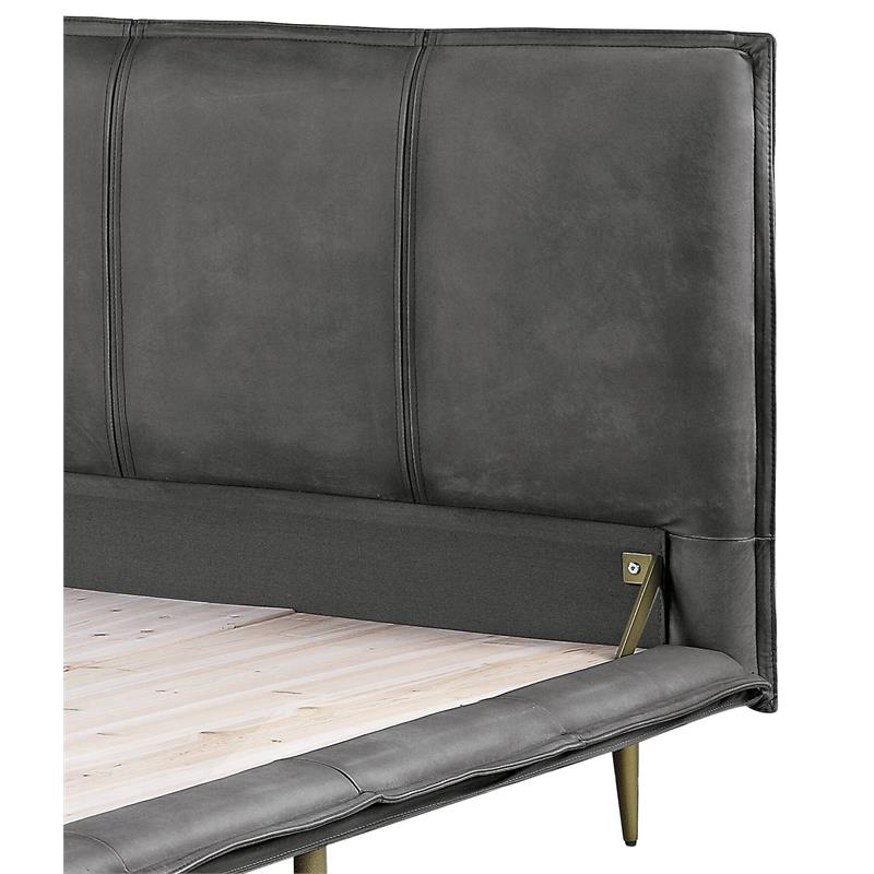 ACME Metis Top Grain Leather Upholstered Queen Bed with Metal Legs in Gray