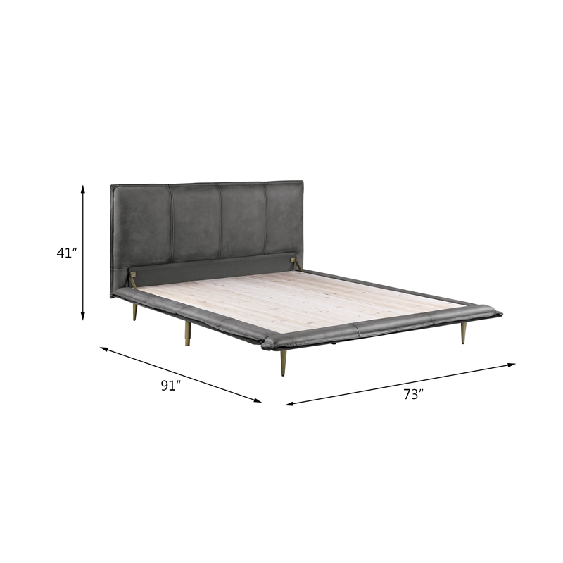 ACME Metis Top Grain Leather Upholstered Queen Bed with Metal Legs in Gray