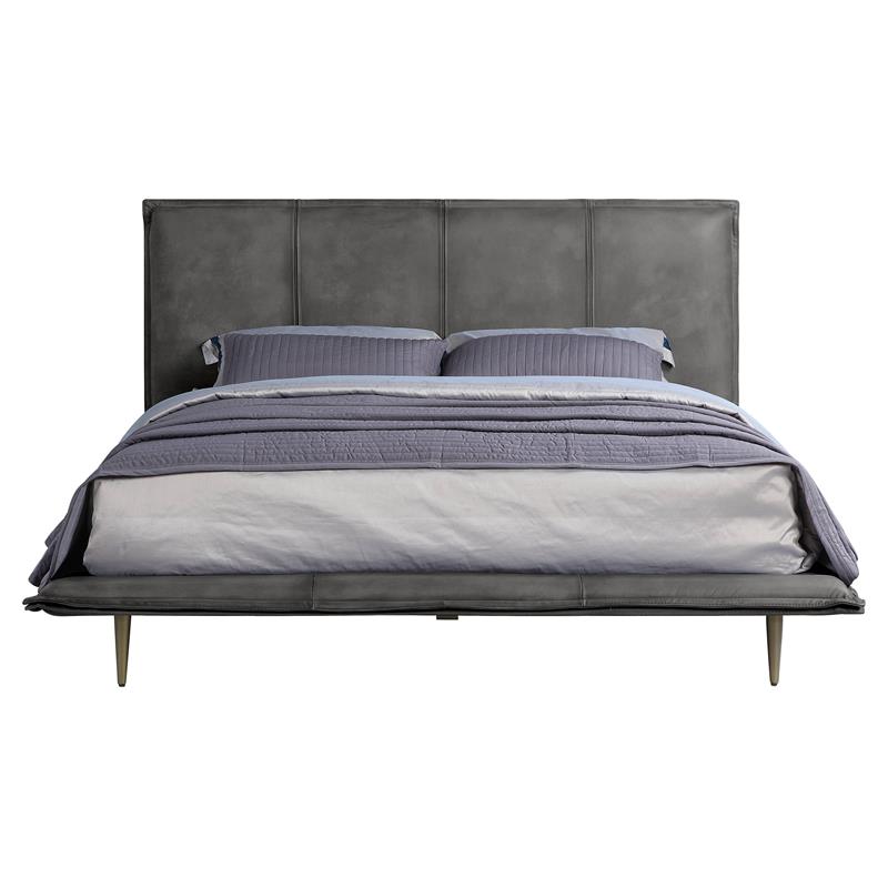 ACME Metis Top Grain Leather Upholstered Queen Bed with Metal Legs in Gray