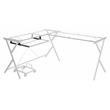 ACME Demas Glass Top L-Shaped Computer Desk with Holder in Clear and White