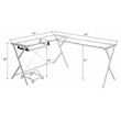 ACME Demas Glass Top L-Shaped Computer Desk with Holder in Clear and White