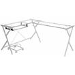 ACME Demas Glass Top L-Shaped Computer Desk with Holder in Clear and White