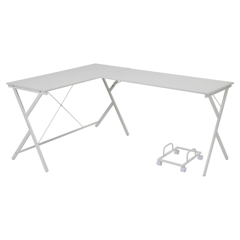 ACME Demas Wooden Top L-Shaped Computer Desk with Computer Holder in White