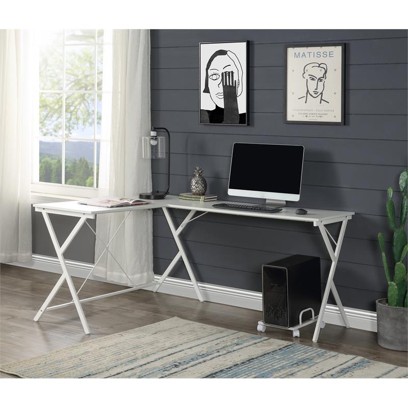 ACME Demas Wooden Top L-Shaped Computer Desk with Computer Holder in White