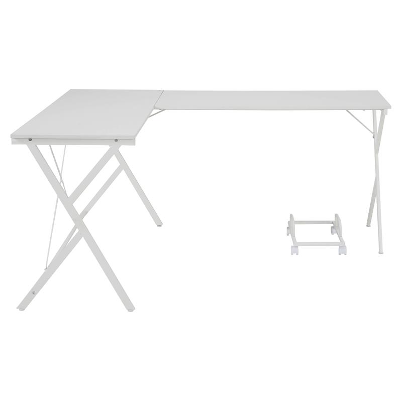 ACME Demas Wooden Top L-Shaped Computer Desk with Computer Holder in White