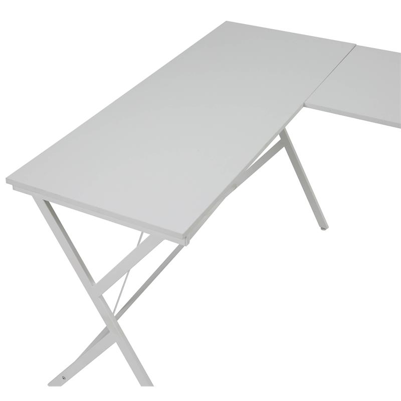 ACME Demas Wooden Top L-Shaped Computer Desk with Computer Holder in White