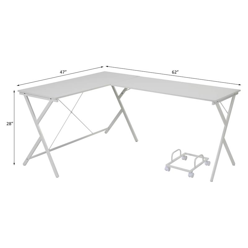 ACME Demas Wooden Top L-Shaped Computer Desk with Computer Holder in White