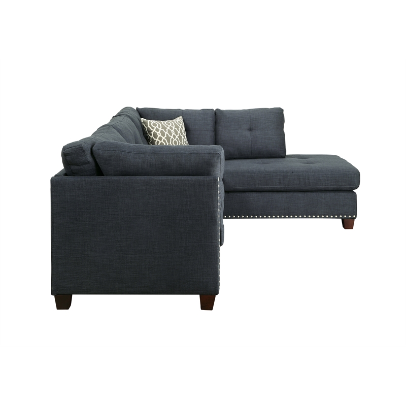 ACM Laurissa Sectional Sofa and Ottoman with 2 Pillows in Dark Blue
