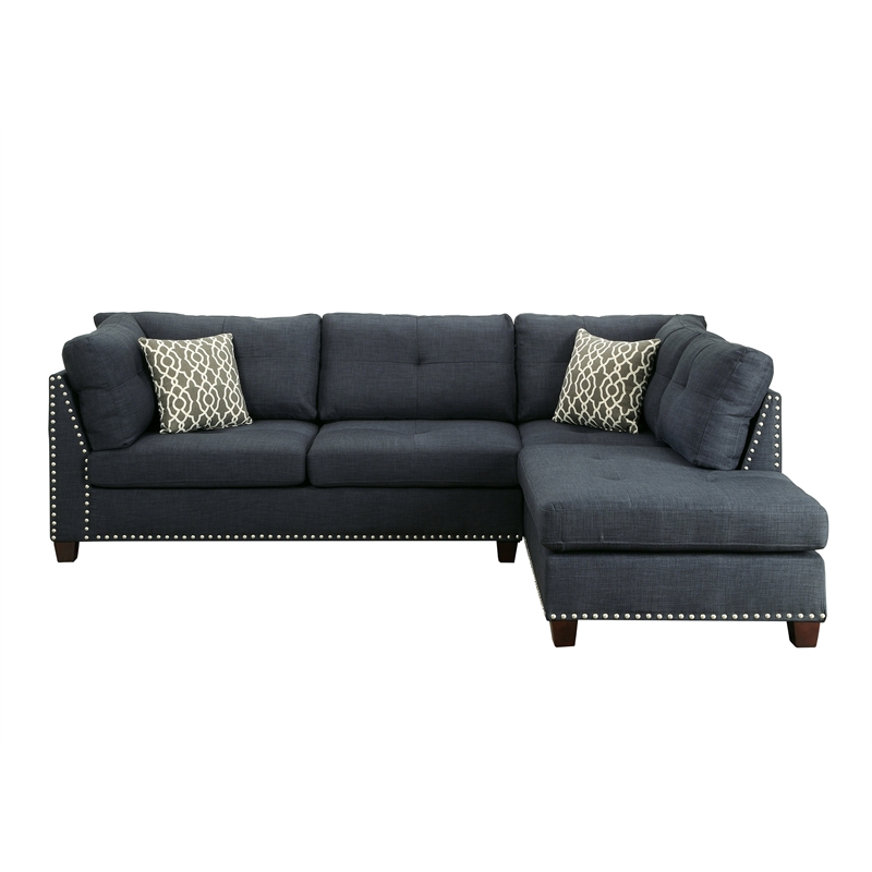 ACM Laurissa Sectional Sofa and Ottoman with 2 Pillows in Dark Blue