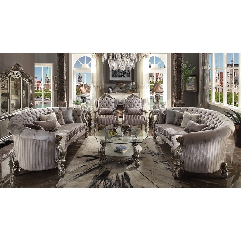 ACME Versailles Chair with 1 Pillow in Velvet & Antique Platinum
