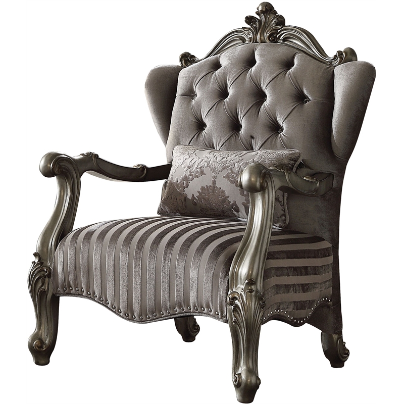 ACME Versailles Chair with 1 Pillow in Velvet & Antique Platinum