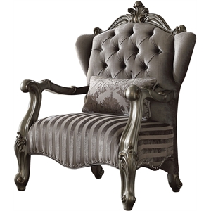 ACME Versailles Chair with 1 Pillow in Velvet & Antique Platinum
