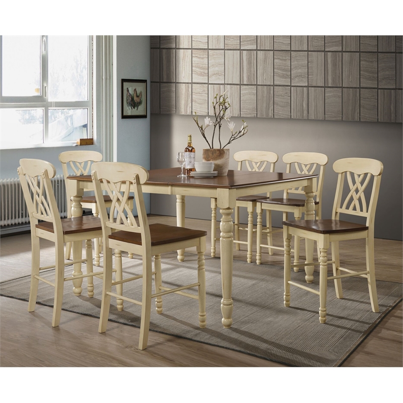 ACME Dylan Rectangular Wooden Counter Height Table in Buttermilk and Oak