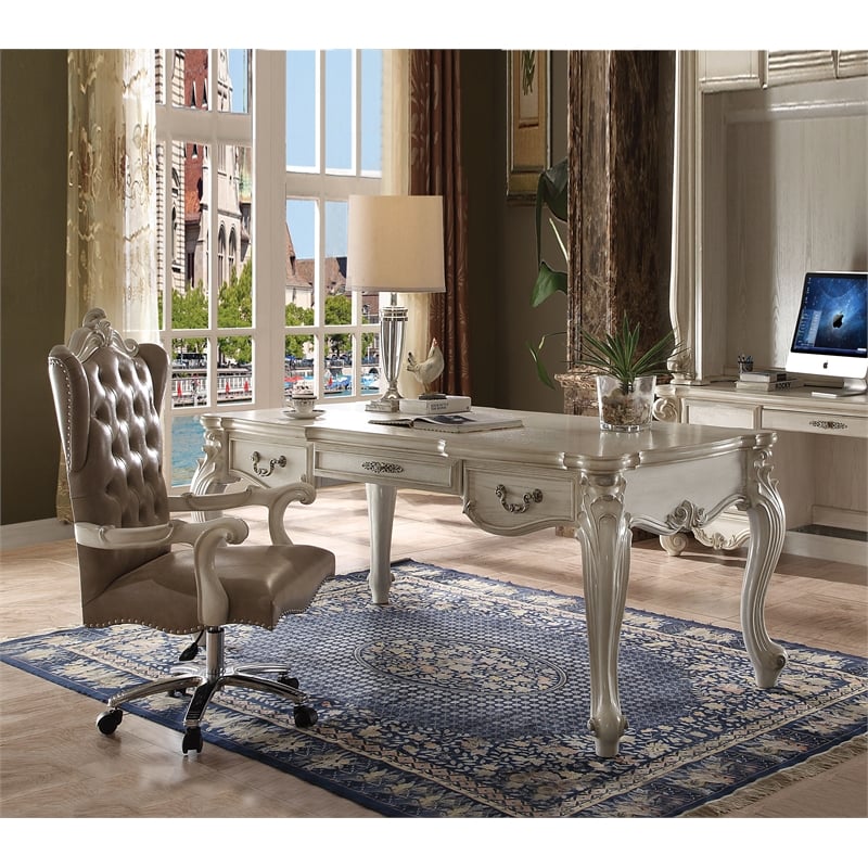 ACME Versailles Faux Leather Tufted Executive Chair in Gray and Bone White