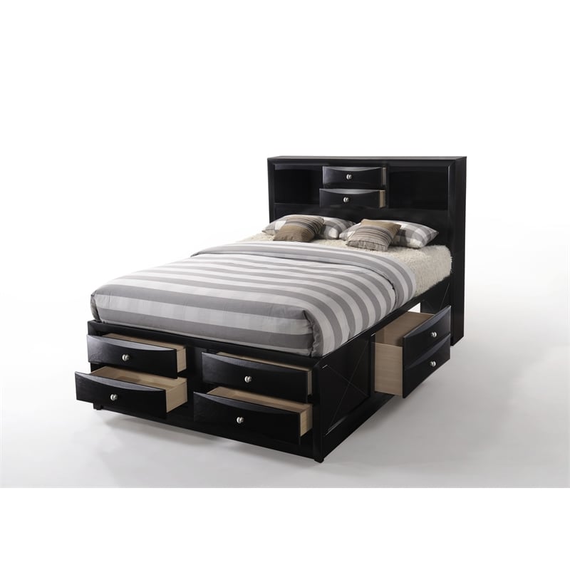 ACME Ireland Eastern King 8-Drawer Wooden Storage Bed in Black