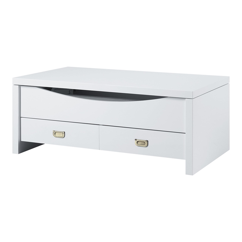 ACME Ramiel 2-Drawer Wooden Coffee Table in High Gloss White