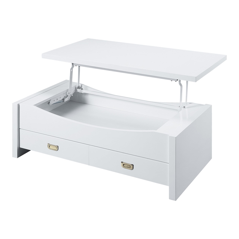 ACME Ramiel 2-Drawer Wooden Coffee Table in High Gloss White