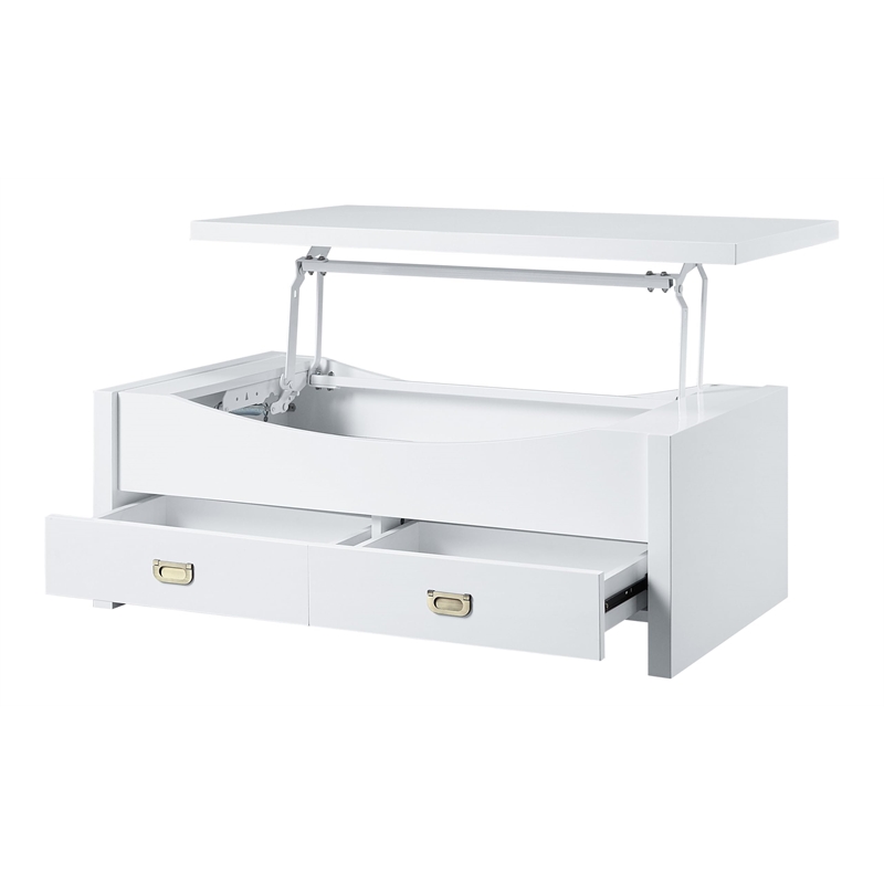 ACME Ramiel 2-Drawer Wooden Coffee Table in High Gloss White