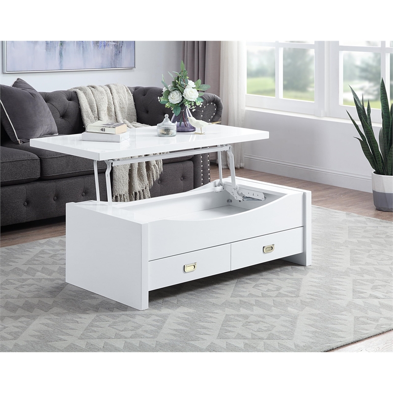 ACME Ramiel 2-Drawer Wooden Coffee Table in High Gloss White