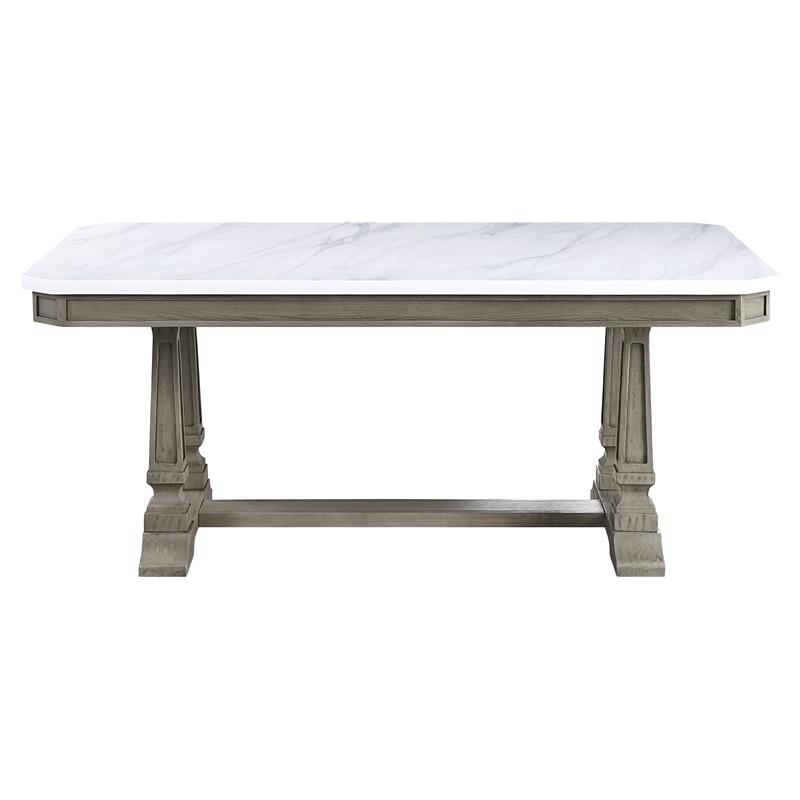 ACME Zumala Wooden Dining Table with Trestle Base in White and Weathered Oak