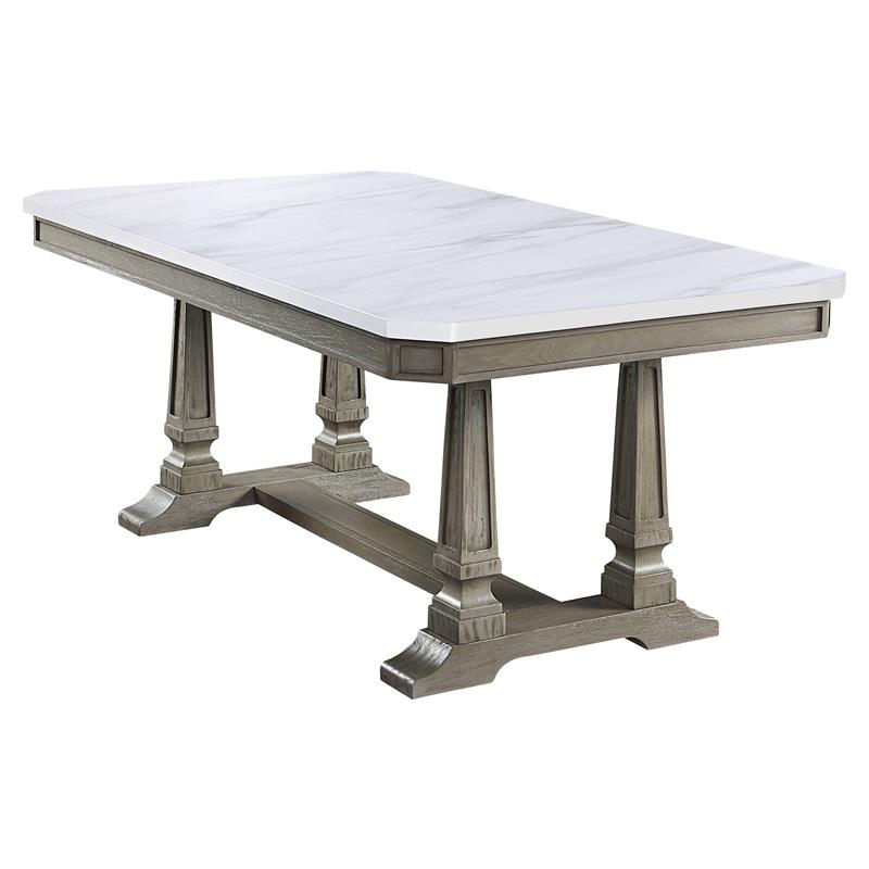 ACME Zumala Wooden Dining Table with Trestle Base in White and Weathered Oak