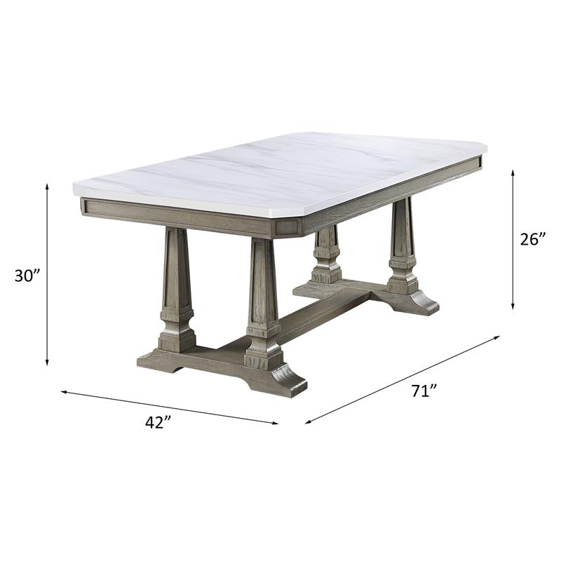 ACME Zumala Wooden Dining Table with Trestle Base in White and Weathered Oak