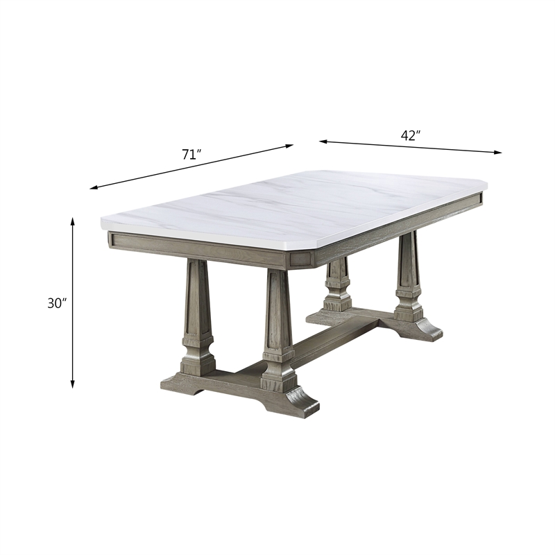 ACME Zumala Wooden Dining Table with Trestle Base in White and Weathered Oak